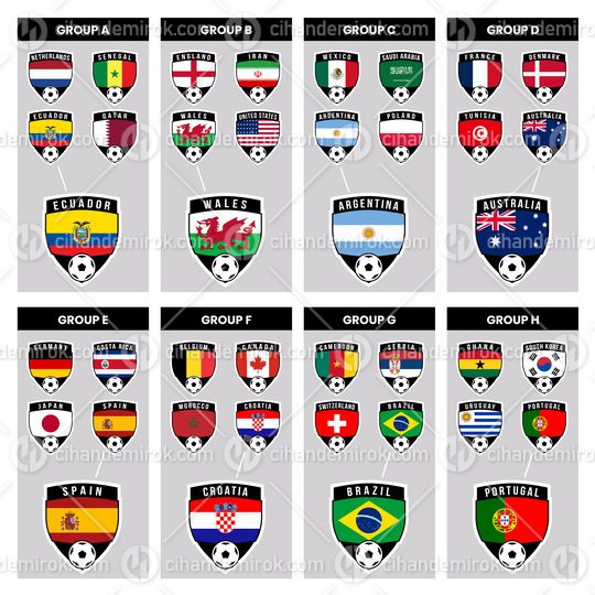 Shield Team Badges and Groups from Football Tournament