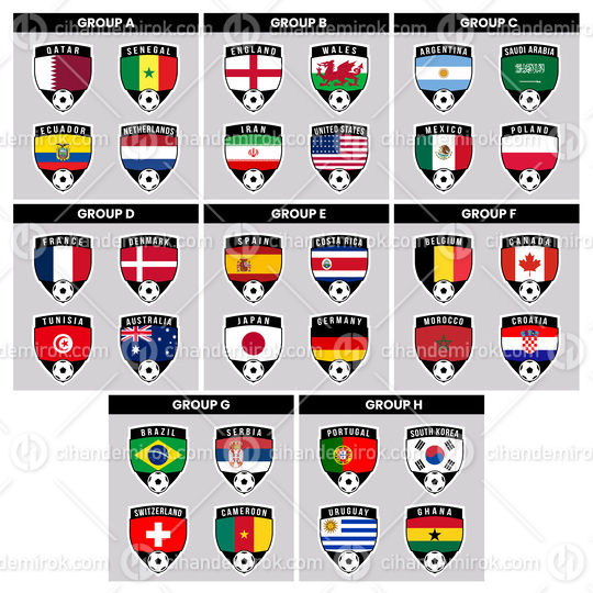 Shield Team Badges for All Countries in Football Tournament