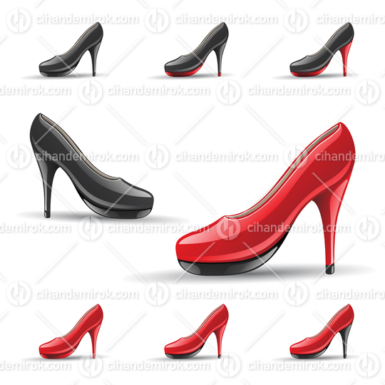 Shiny Red and Black High Heeled Shoes