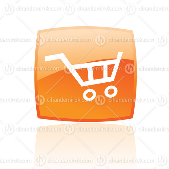 Shopping Cart Icon in an Orange Glossy Button