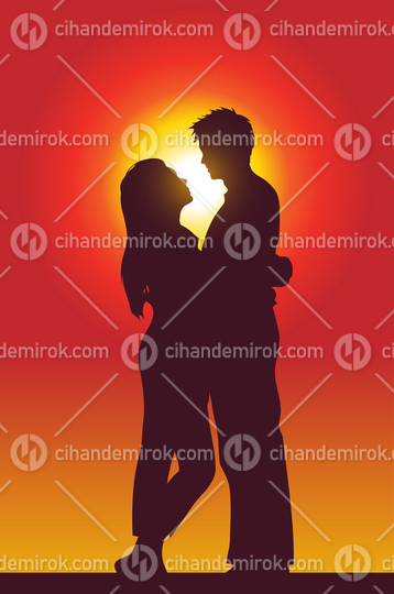 Silhouette of a Happy Loving Couple Holding Each Other