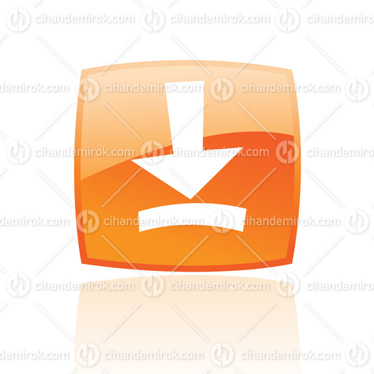 Simplistic Download Symbol on a Glossy Orange Square