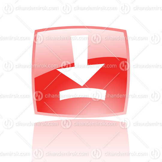 Simplistic Download Symbol on a Red Glossy Square
