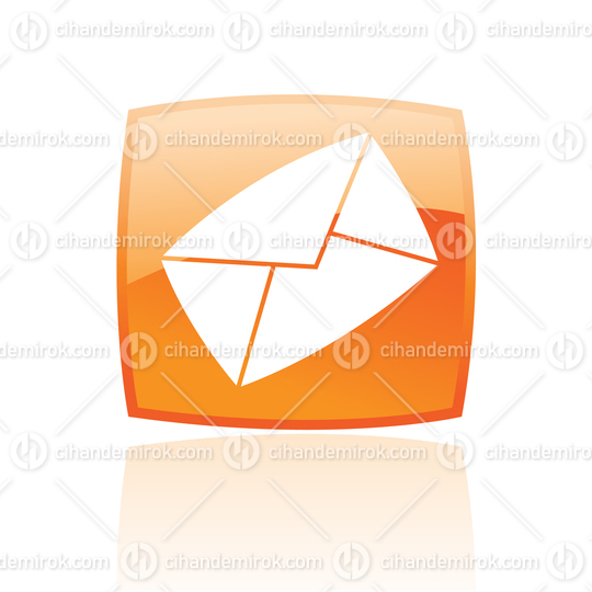 Simplistic Envelope Symbol on a Glossy Orange Square