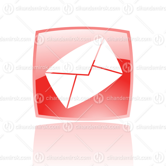 Simplistic Envelope Symbol on a Red Glossy Square