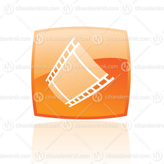 Simplistic Film Reel Symbol on a Glossy Orange Square
