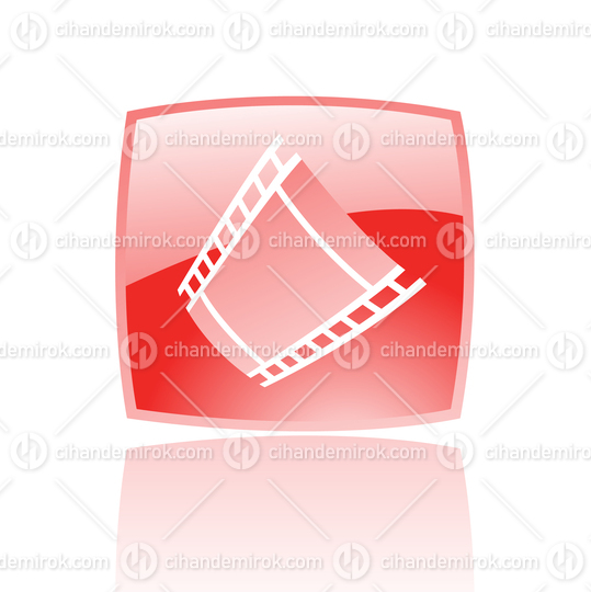 Simplistic Film Reel Symbol on a Red Glossy Square