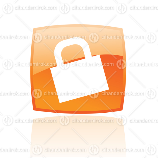 Simplistic Locked Padlock Symbol on a Glossy Orange Square