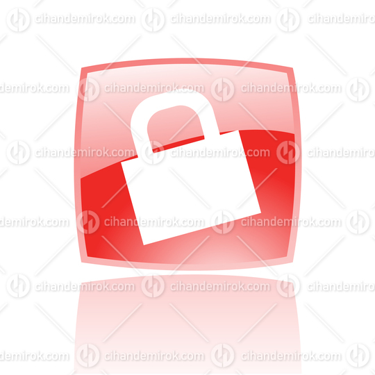 Simplistic Locked Padlock Symbol on a Red Glossy Square
