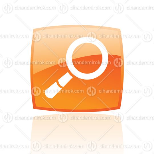 Simplistic Magnifier Symbol on a Glossy Orange Square