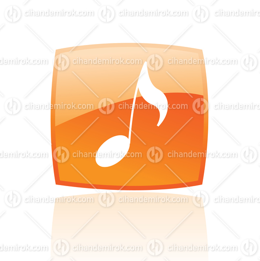 Simplistic Musical Note Symbol on a Glossy Orange Square