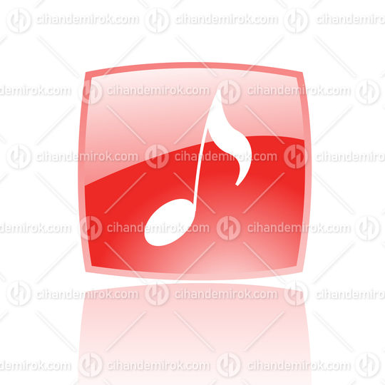 Simplistic Musical Note Symbol on a Red Glossy Square