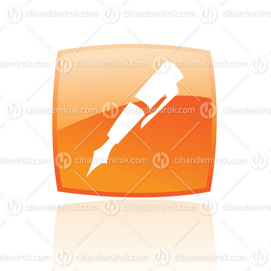Simplistic Pen Symbol on a Glossy Orange Square