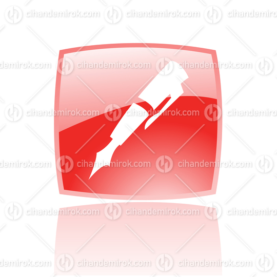 Simplistic Pen Symbol on a Red Glossy Square