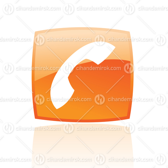 Simplistic Phone Symbol on a Glossy Orange Square
