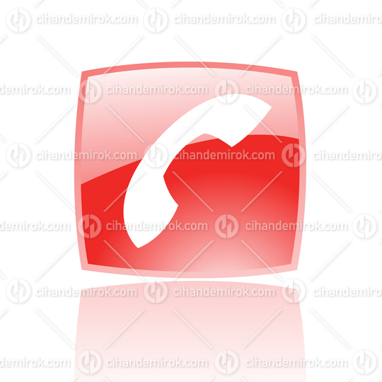 Simplistic Phone Symbol on a Red Glossy Square