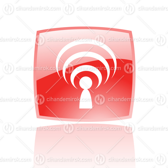 Simplistic Podcast Symbol on a Red Glossy Square