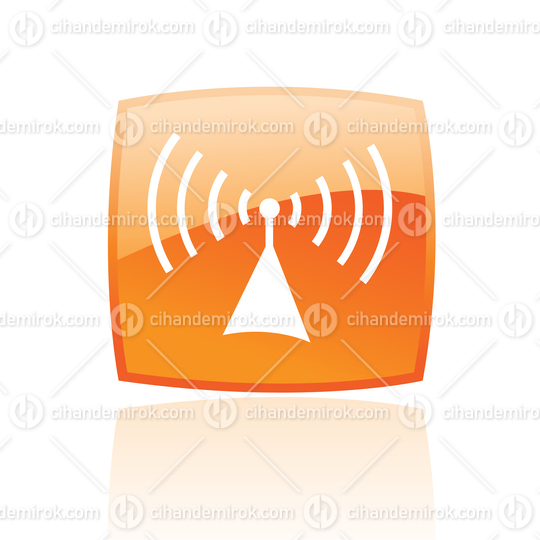 Simplistic Radio Symbol on a Glossy Orange Square