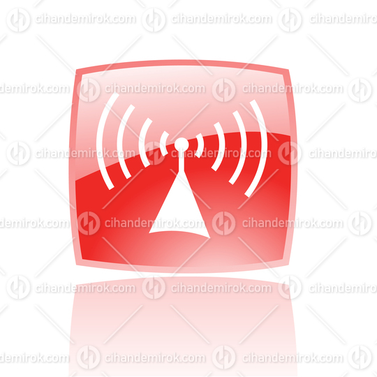 Simplistic Radio Symbol on a Red Glossy Square
