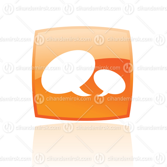 Simplistic Speech Bubbles Symbol on a Glossy Orange Square