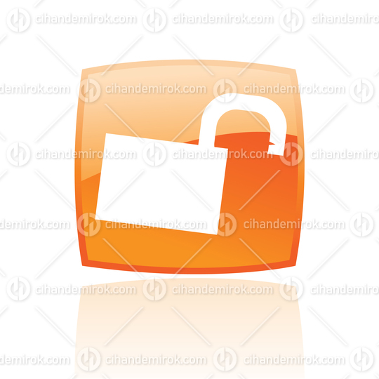 Simplistic Unlocked Padlock Symbol on a Glossy Orange Square