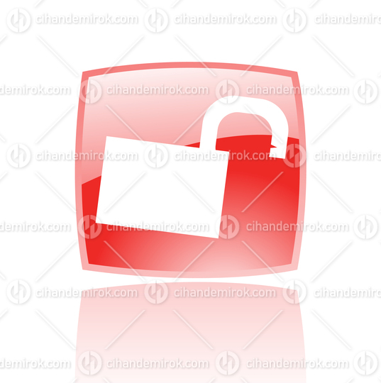 Simplistic Unlocked Padlock Symbol on a Red Glossy Square