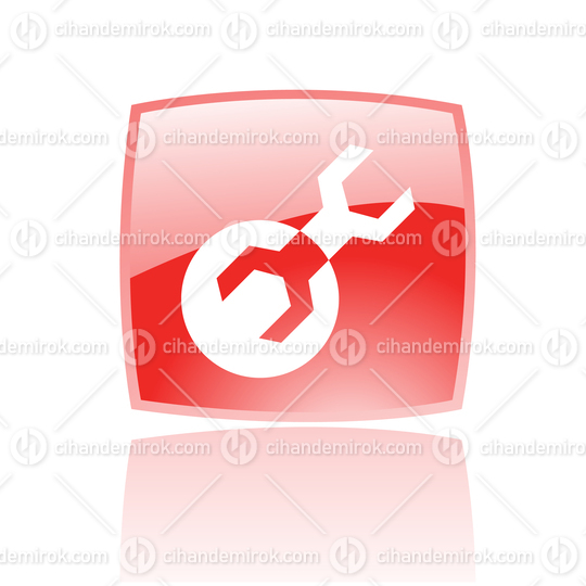 Simplistic Wrench Symbol on a Red Glossy Square