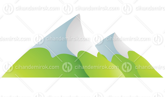 Snowy Cartoon Mountains with Green Slopes