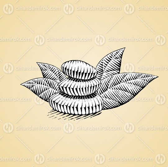 Spa Stones, Black and White Scratchboard Engraved Vector