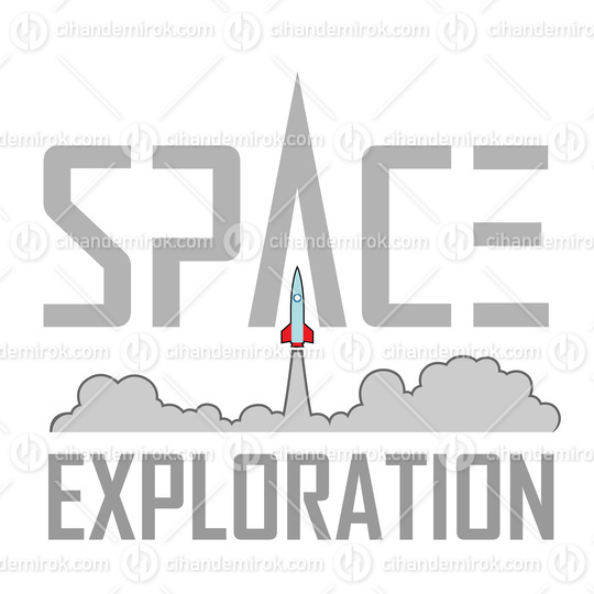 Space Exploration Logo with Cartoon Rocket