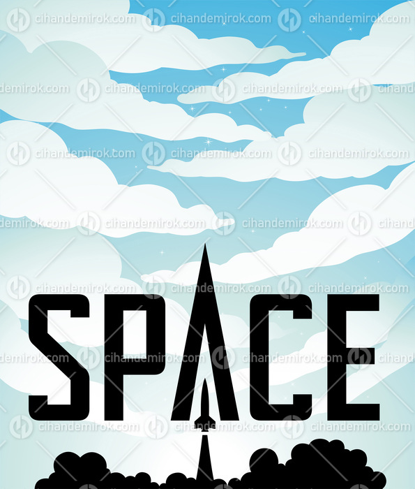 Space Poster of a Rocket Launch Over a Bright Blue Night Sky wit