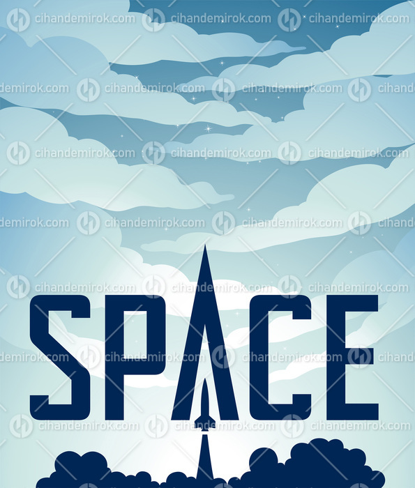 Space Poster of a Rocket Launch Over a Greyish Blue Night Sky wi