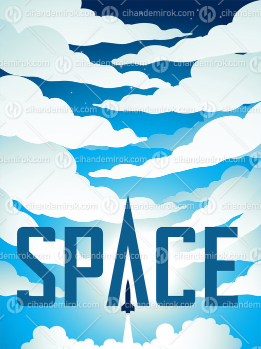 Space Poster of Rocket Launch Over a Blue Cloudy Night Sky