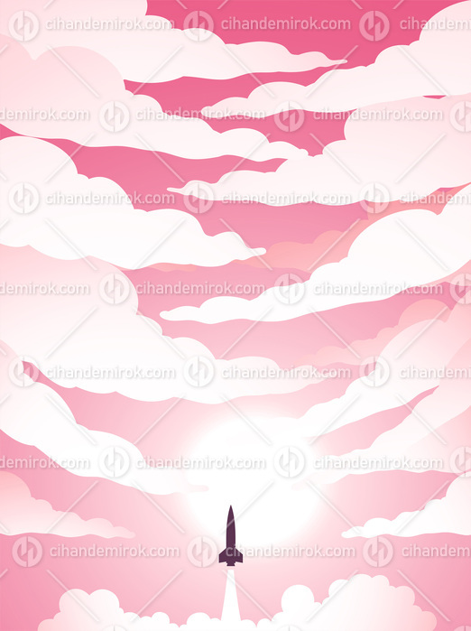 Space Poster of Rocket Launch Over a Cloudy Pink Sky