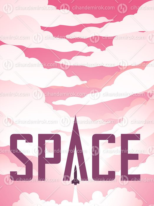 Space Poster of Rocket Launch Over a Pink Cloudy Night Sky
