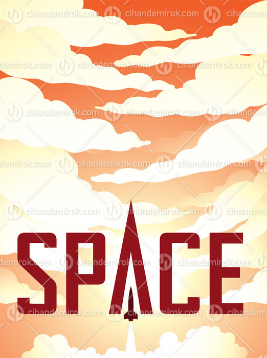 Space Poster of Rocket Launch Over an Orange Cloudy Night Sky