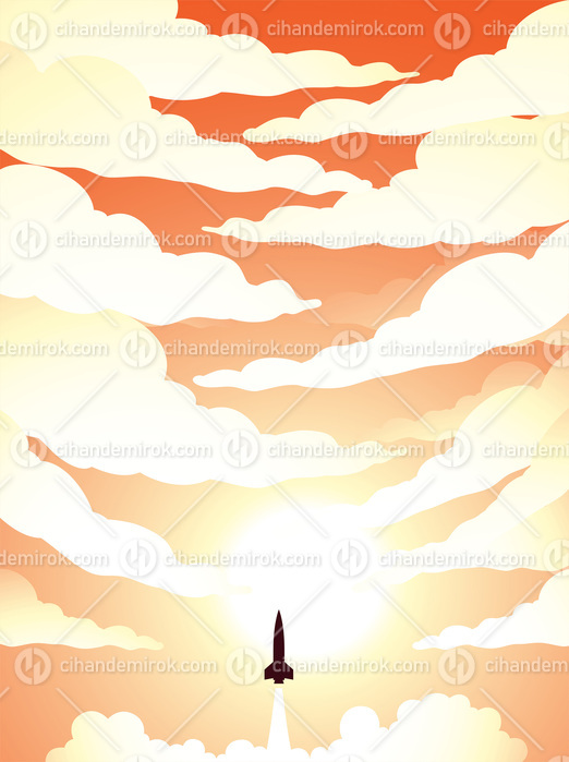 Space Poster of Rocket Launch Over Cloudy Orange Sky