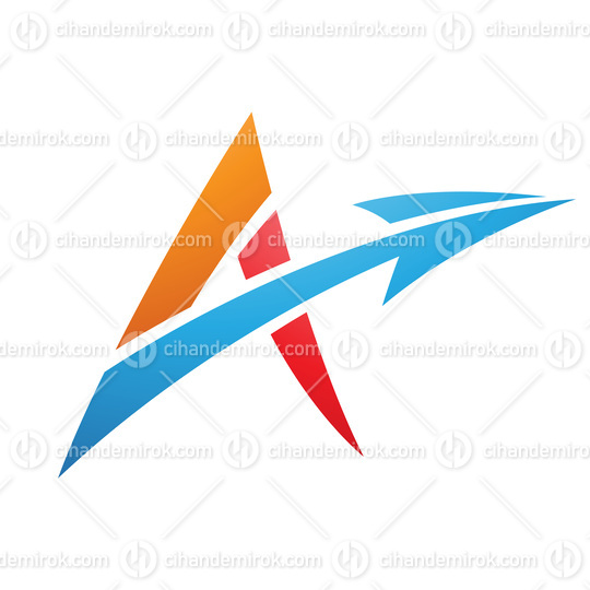 Spiky Letter A with a Diagonal Arrow in Red Orange and Blue Colors