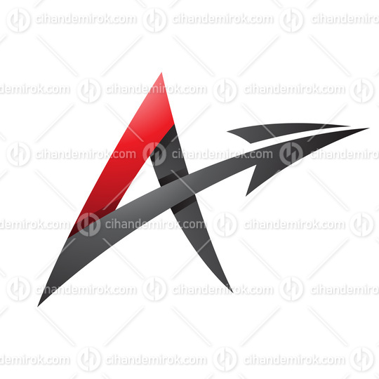 Spiky Shaded Letter A with a Diagonal Arrow in Black and Red Colors
