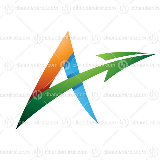 Spiky Shaded Letter A with a Diagonal Arrow in Blue Orange and Green Colors