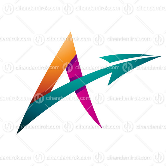 Spiky Shaded Letter A with a Diagonal Arrow in Magenta Orange and Green Colors