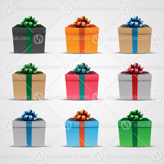 Square Gift Boxes with Glossy Ribbons - Set 2 Vector Illustration