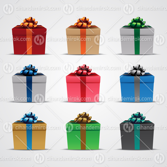 Square Gift Boxes with Glossy Ribbons - Set 3 Vector Illustration