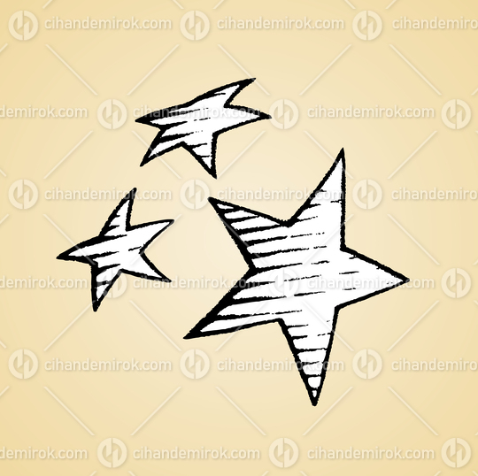 Stars, Black and White Scratchboard Engraved Vector