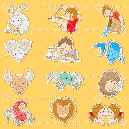 Sticker Designs of Cartoon Zodiac Signs