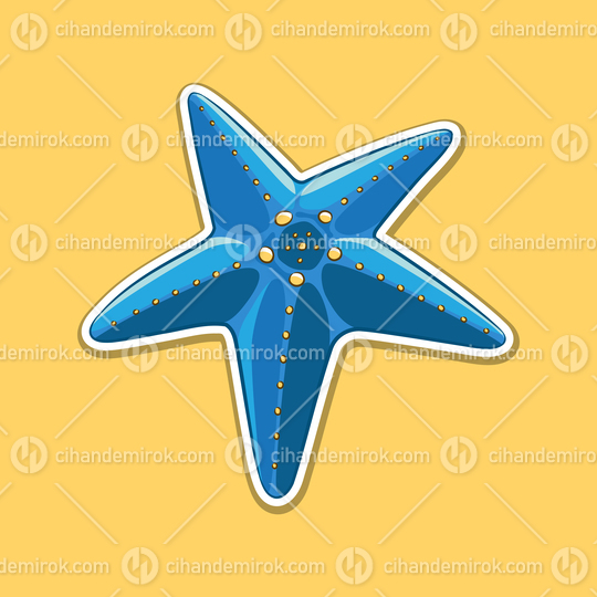 Sticker of Blue Starfish Cartoon on a Yellow Background