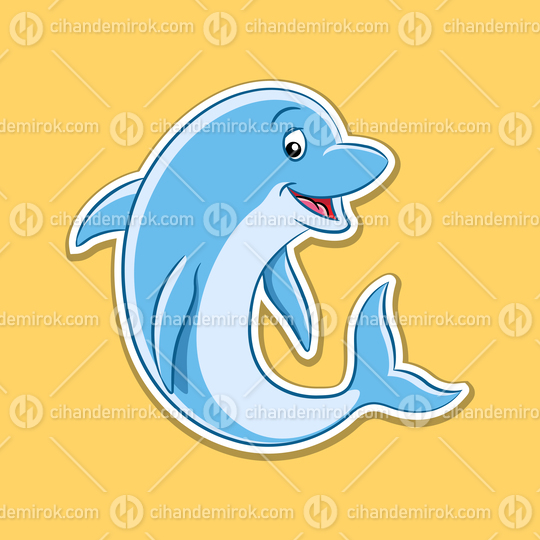 Sticker of Dolphin Cartoon on a Yellow Background