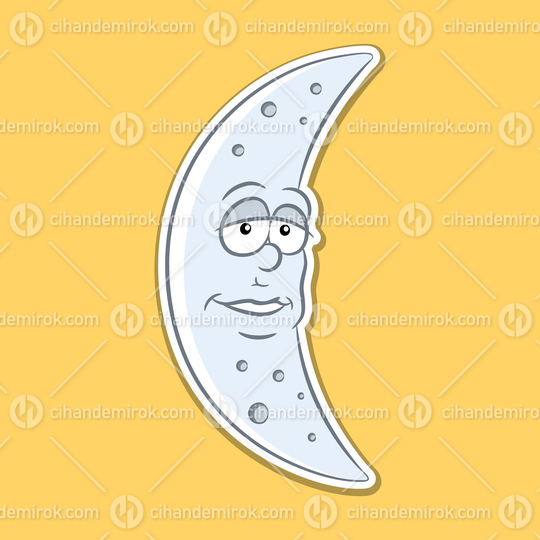 Sticker of Moon Cartoon on a Yellow Background