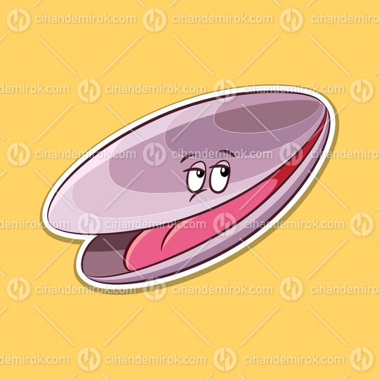 Sticker of Mussel Cartoon on a Yellow Background