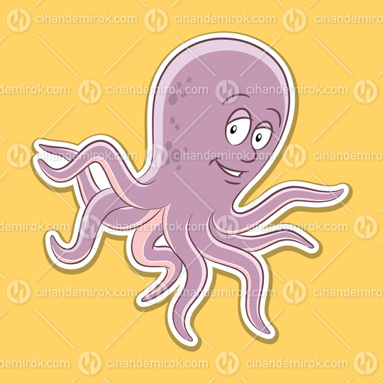 Sticker of Octopus Cartoon on a Yellow Background